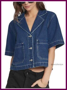 Kedera Cropped Denim Jacket Short Sleeve Boxy Jean Top